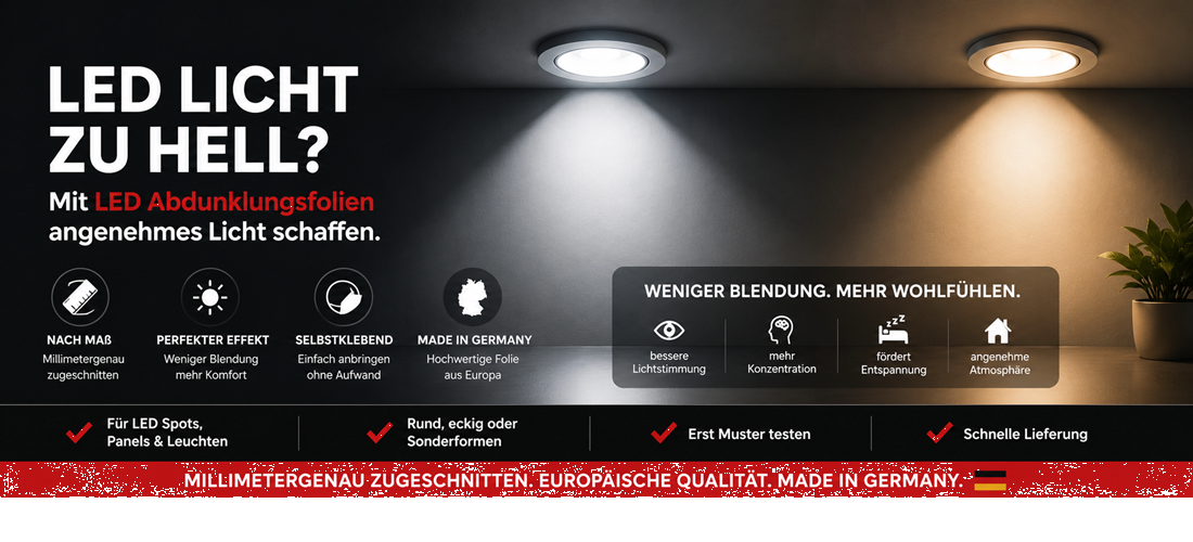 LED Licht zu hell LED Abdunklungsfolie für Spots Panels und Leuchten